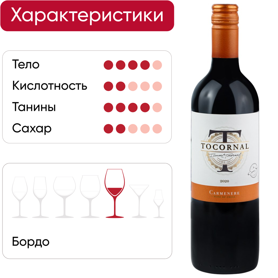 Вино TOCORNAL Cono Sur Карменер красное полусухое, 0.75л, превью