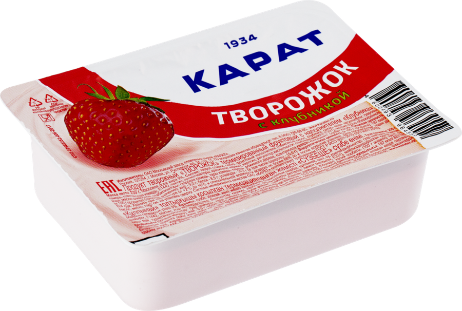 Продукт творожный КАРАТ Творожок с клубникой 9%, без змж, 230г, предпросмотр