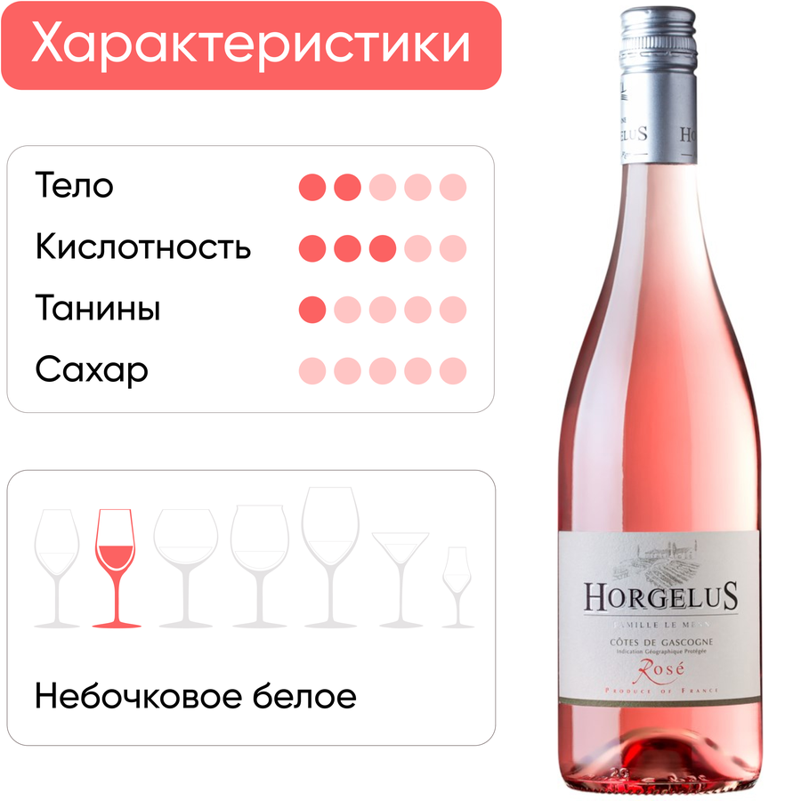 Вино HORGELUS Rose Кот де Гасконь розовое сухое, 0.75л, предпросмотр