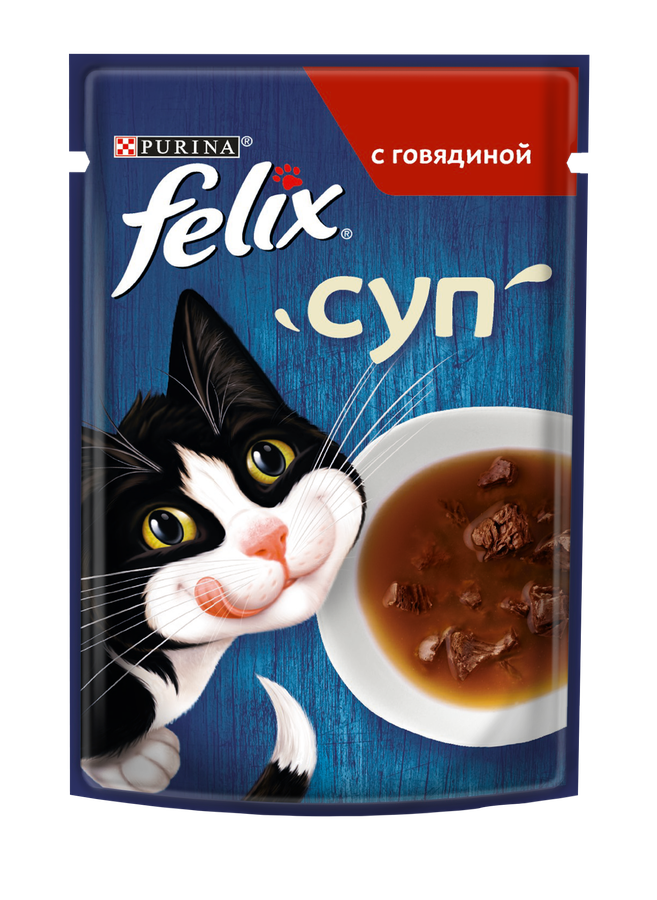 Корм влажный для взрослых кошек FELIX Суп с говядиной, 48г, предпросмотр