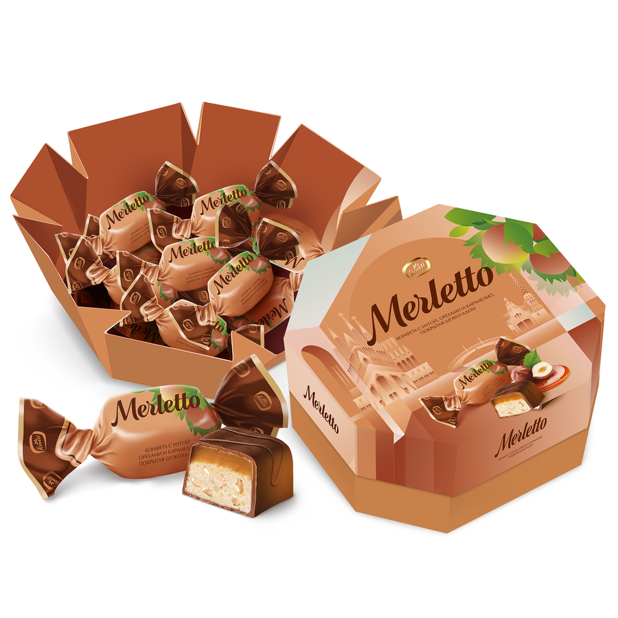 Конфеты MERLETTO Нуга орехи, карамель, 150г, предпросмотр