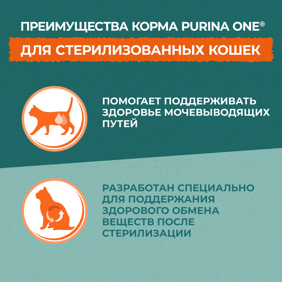 Корм сухой для взрослых кошек PURINA ONE Природа здоровья со спирулиной, для стерилизованных и кастрированных, с высоким содержанием говядины, 680г, превью