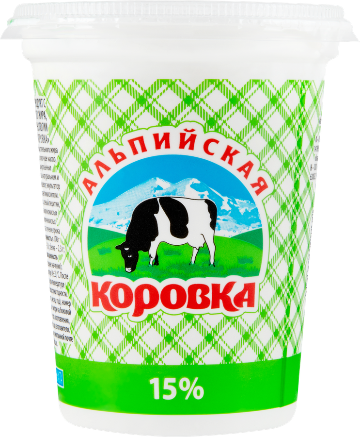 Продукт молокосодержащий АЛЬПИЙСКАЯ КОРОВКА произведенный по технологии сметаны 15%, с змж, 400г, предпросмотр