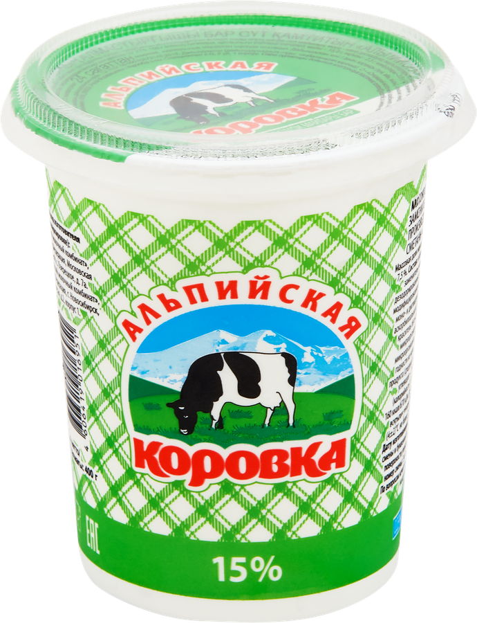 Продукт молокосодержащий АЛЬПИЙСКАЯ КОРОВКА произведенный по технологии сметаны 15%, с змж, 400г, предпросмотр