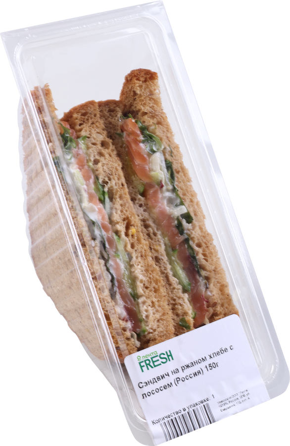 Сэндвич ЛЕНТА FRESH на ржаном хлебе с лососем, 150г, превью