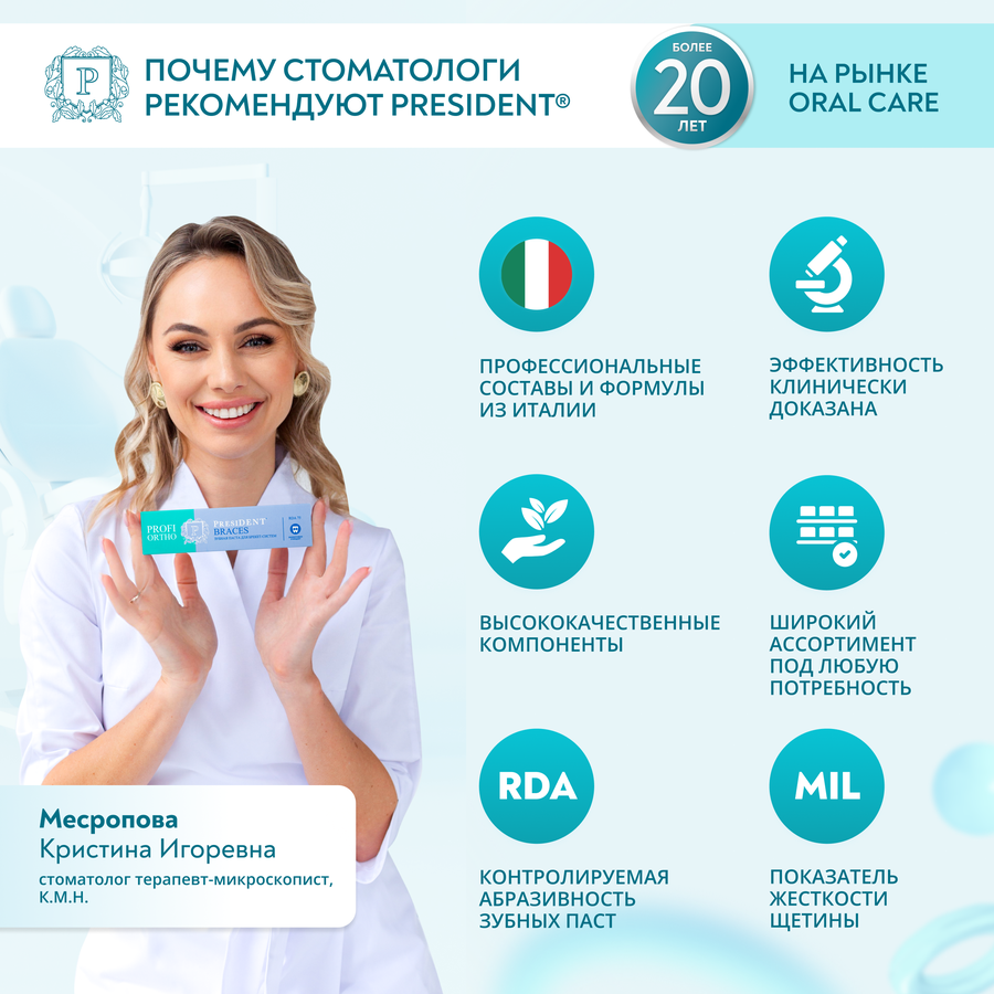 Зубная щетка PRESIDENT Profi ortho, предпросмотр