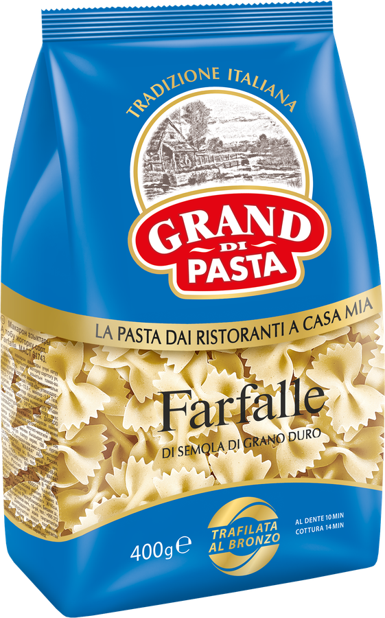 Макароны GRAND DI PASTA Farfalle Бантики высший сорт, 400г, предпросмотр