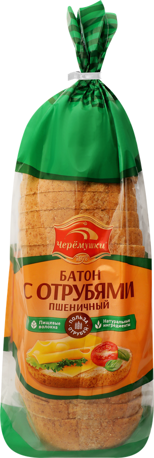 Батон ЧЕРЕМУШКИ с пшеничными отрубями, высший сорт, в нарезке, 350г, предпросмотр