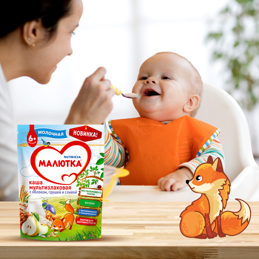 Каша мультизлаковая МАЛЮТКА молочная с яблоком, грушей и сливой, с 6 месяцев, 220г, превью