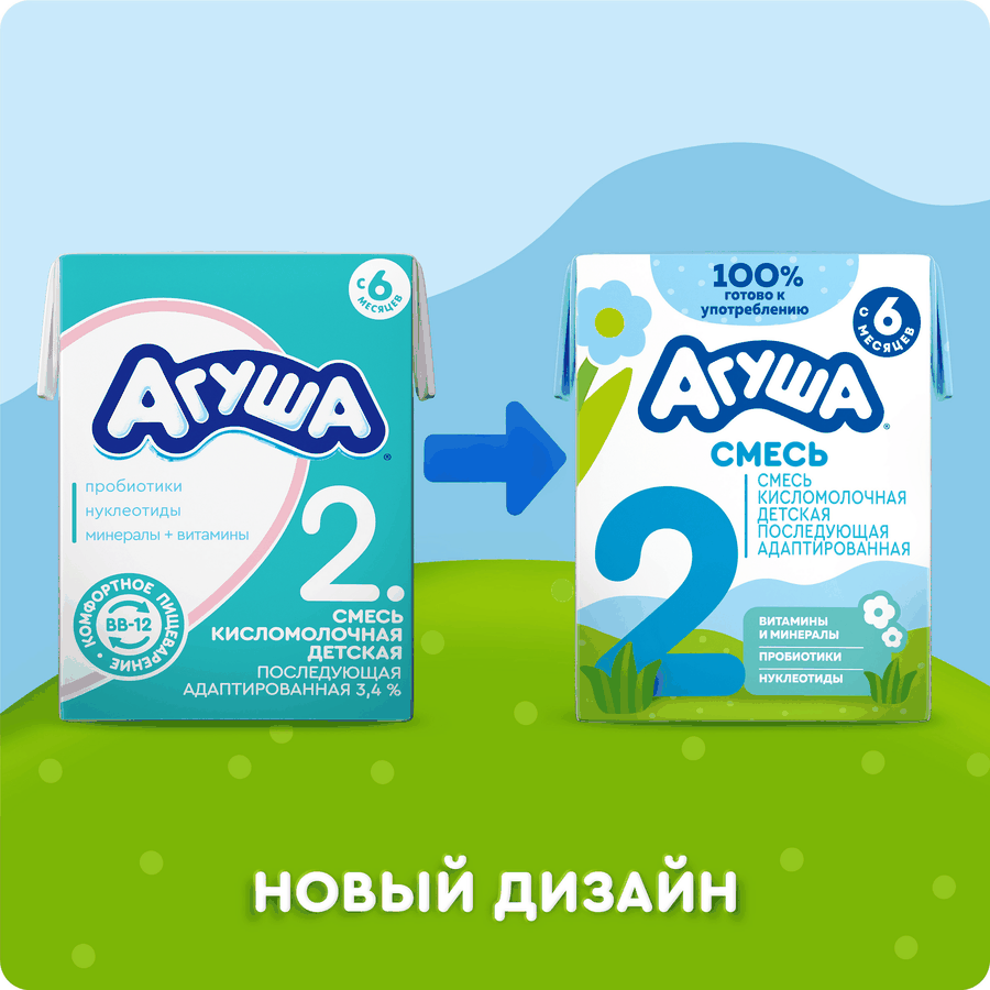 Смесь кисломолочная детская АГУША 2 3,4%, с 6 месяцев, без змж, 204г, предпросмотр