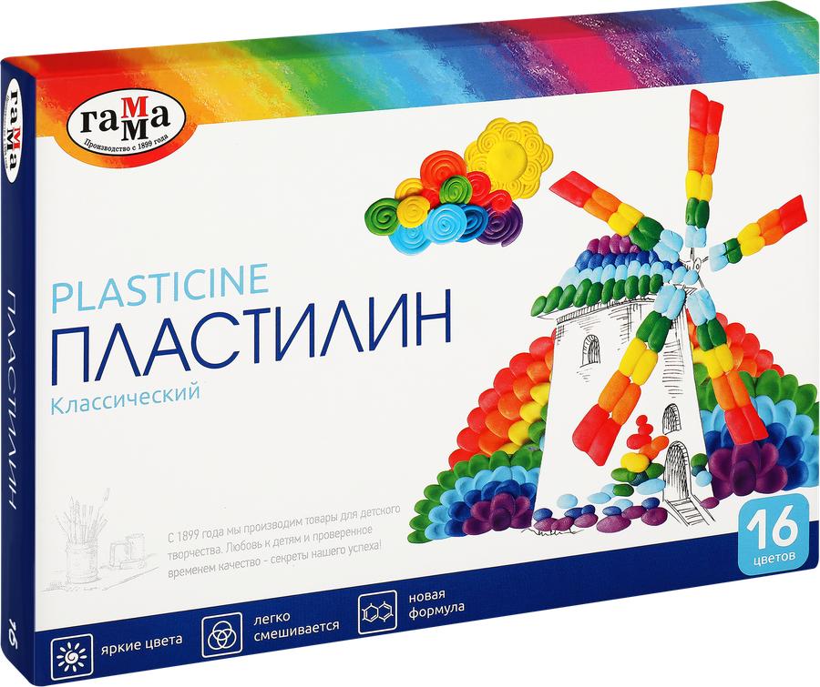 Пластилин ГАММА Классический, 16 цветов, Арт. 281034, 320г, превью