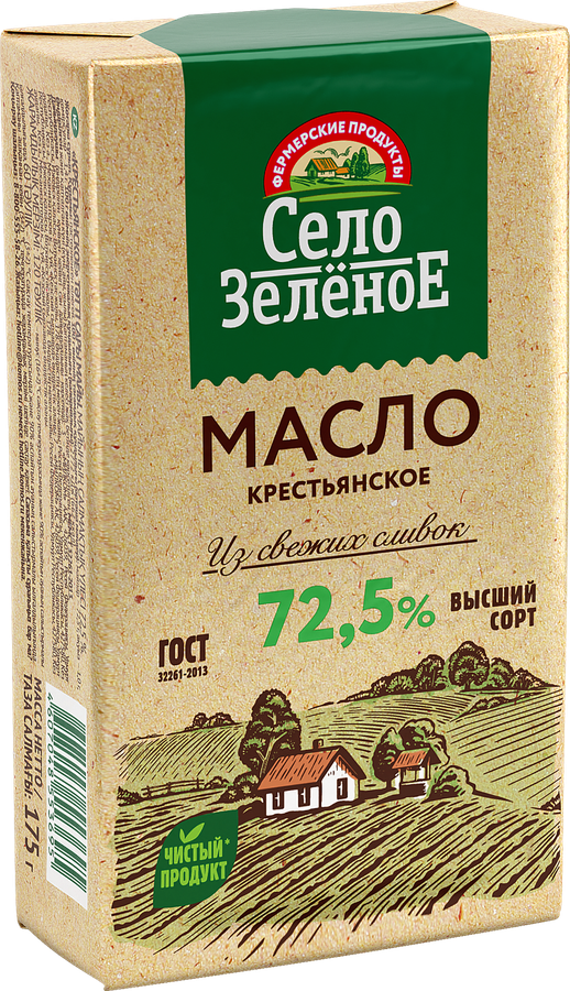 Масло сливочное СЕЛО ЗЕЛЕНОЕ 72,5%, без змж, 175г, предпросмотр