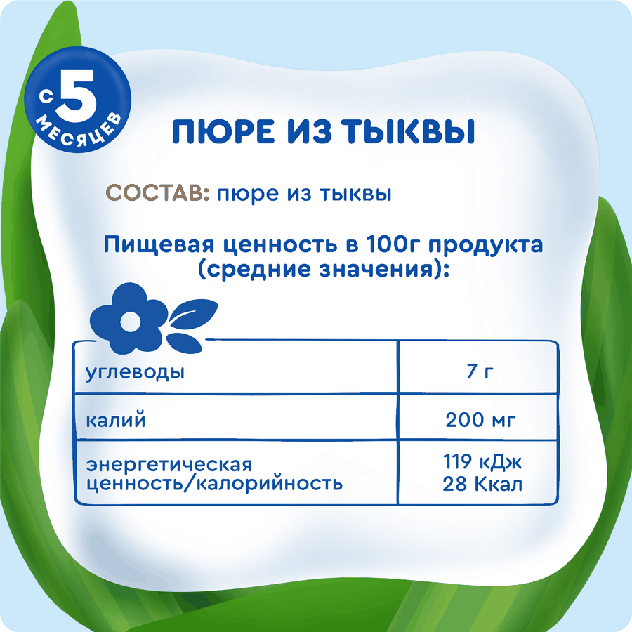 Пюре овощное детское АГУША Тыква, с 5 месяцев, 80г, предпросмотр