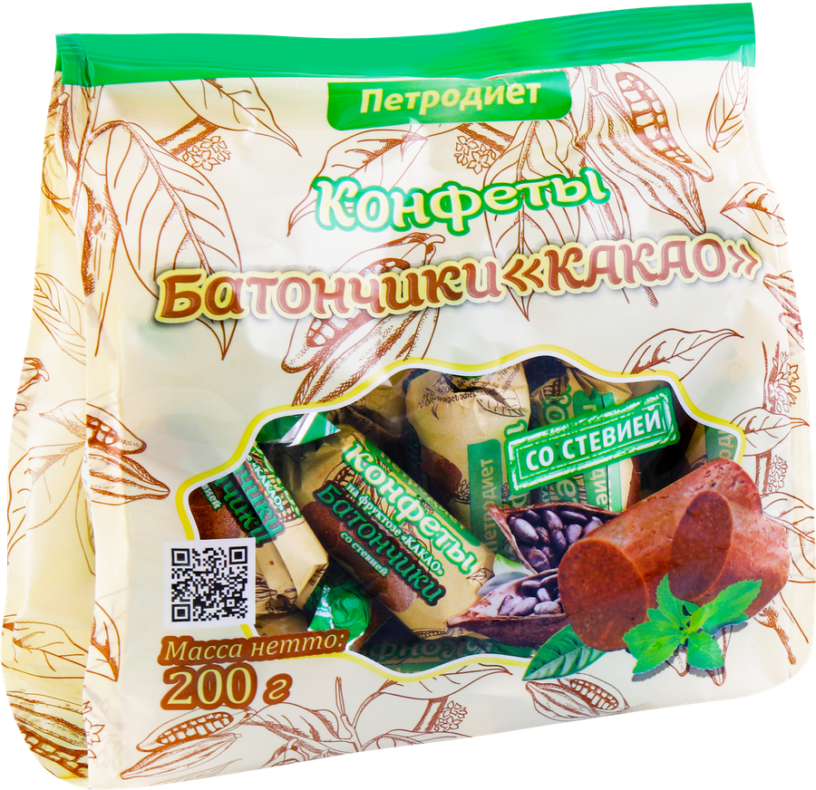 Конфеты ЗДОРОВЫЕ СЛАДОСТИ батончики Какао со стевией, 200г, превью