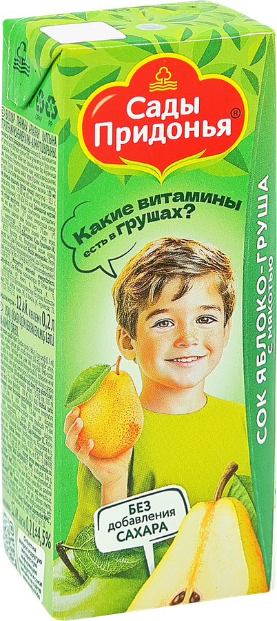 Сок САДЫ ПРИДОНЬЯ Яблоко, груша с мякотью, с 5 месяцев, 200мл, превью