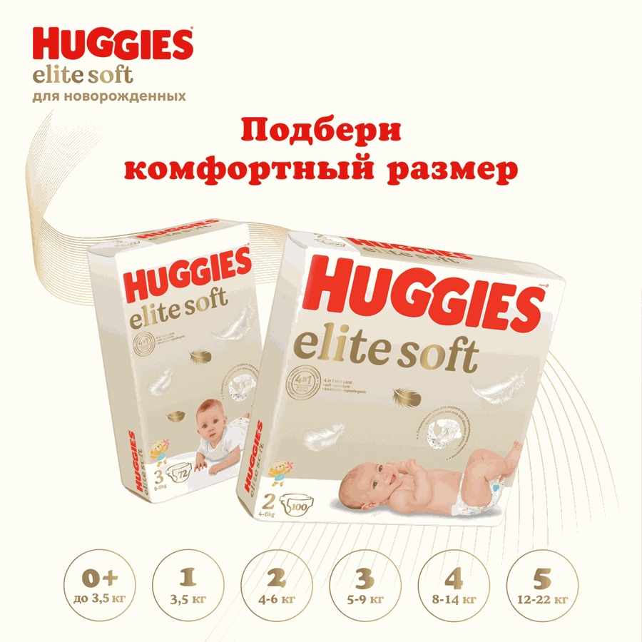 Подгузники HUGGIES Elite Soft 1 3–5кг, 50шт, предпросмотр
