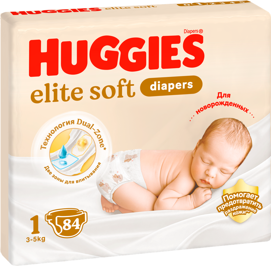 Подгузники HUGGIES Elite Soft 1 3–5кг, 84шт, превью