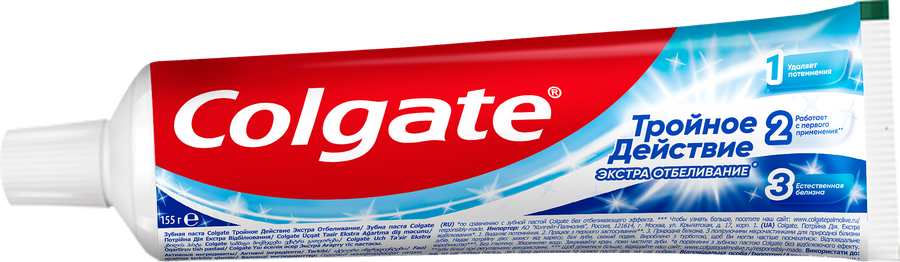 Зубная паста COLGATE Тройное действие Экстра отбеливание для восстановления естественной белизны зубов с первого применения, 100мл, предпросмотр