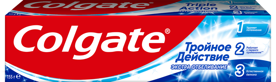 Зубная паста COLGATE Тройное действие Экстра отбеливание для восстановления естественной белизны зубов с первого применения, 100мл, предпросмотр