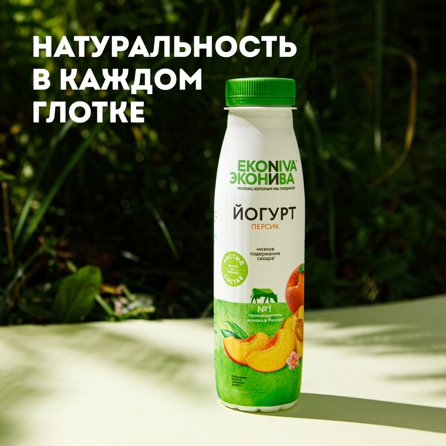 Йогурт питьевой ЭКОНИВА Персик 2,5%, без змж, 300г, предпросмотр