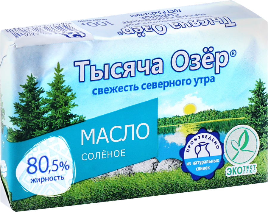 Масло сливочное ТЫСЯЧА ОЗЕР соленое 80,5%, без змж, 100г, превью