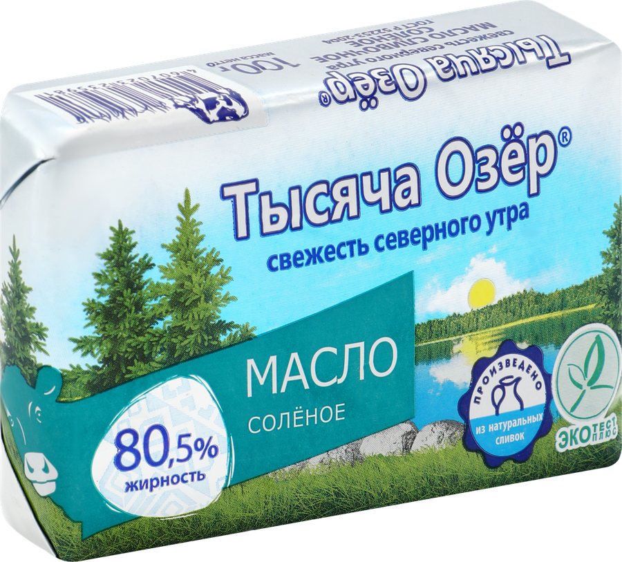 Масло сливочное ТЫСЯЧА ОЗЕР соленое 80,5%, без змж, 100г, предпросмотр