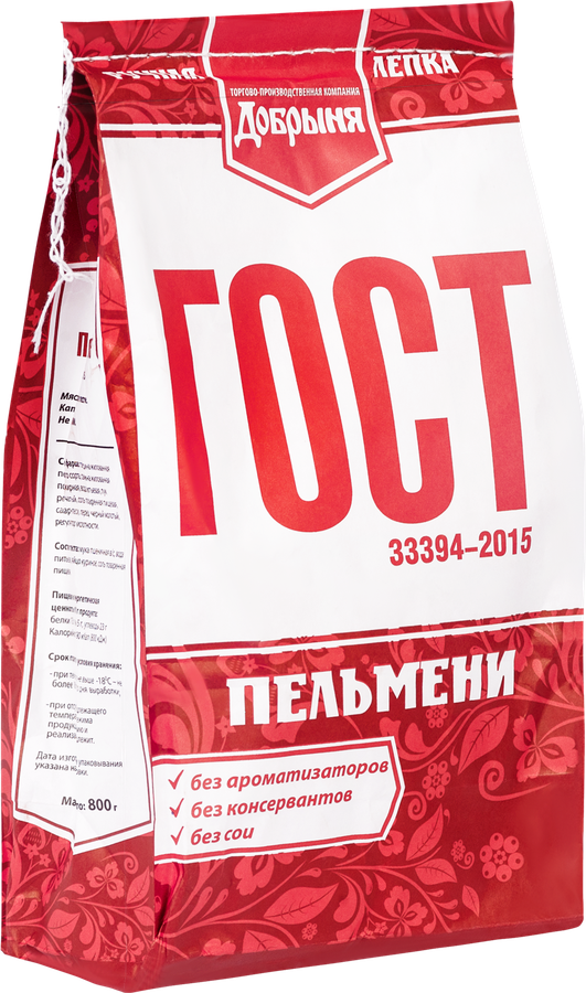 Пельмени ДОБРЫНЯ Элитные ГОСТ, 800г, превью