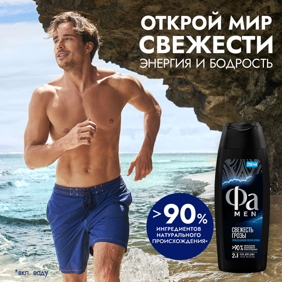 Гель для душа мужской ФА Men Энергия Полинезии Свежесть Грозы, 250мл, предпросмотр