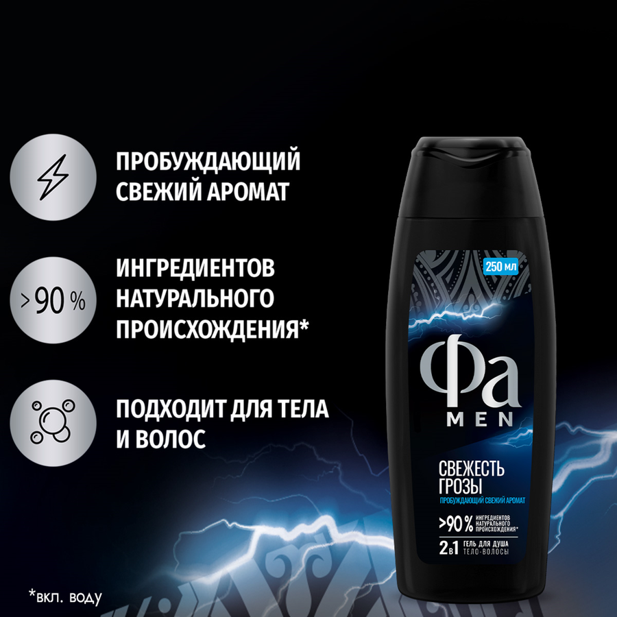 Гель для душа мужской ФА Men Энергия Полинезии Свежесть Грозы, 250мл, предпросмотр