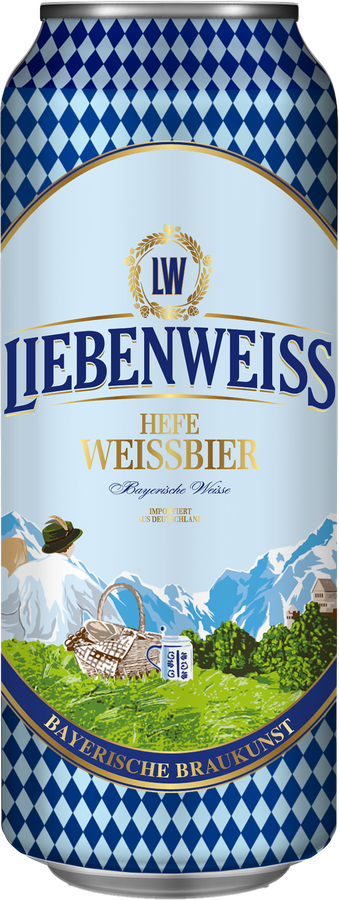 Пиво светлое LIEBENWEISS Hefe-Weissbier пшеничное нефильтрованное пастеризованное неосветленное, 5,1%, ж/б, 0.5л, предпросмотр