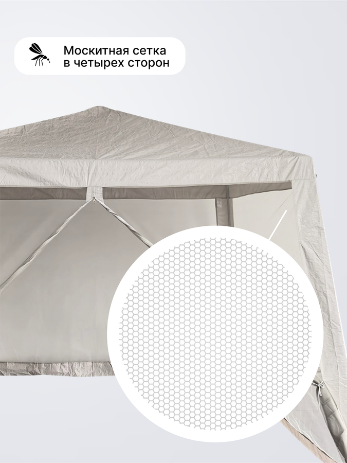 Тент ACTIWELL 3x3м с антимоскитными сетками, Арт. 3.0M90PE-N, предпросмотр
