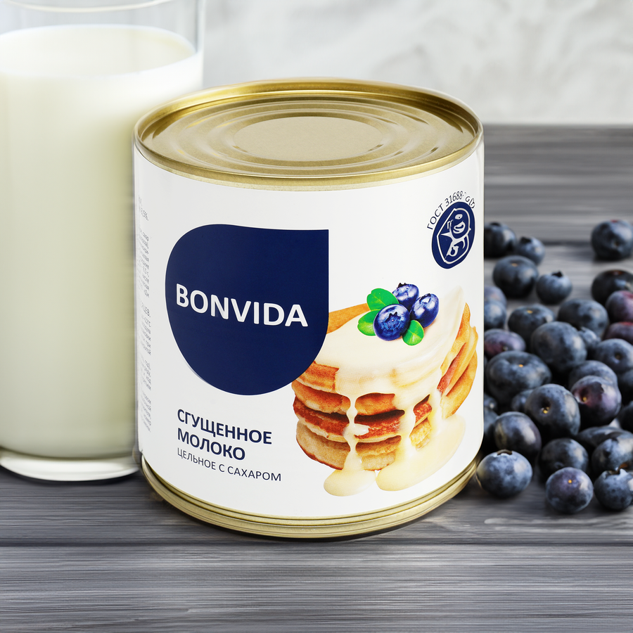 Молоко сгущенное BONVIDA цельное с сахаром 8,5% без змж, 950г, предпросмотр