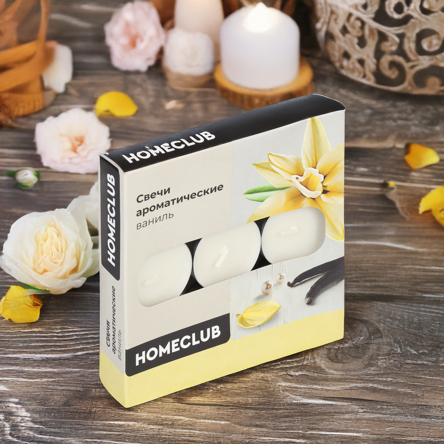 Свеча ароматическая чайная HOMECLUB Ваниль, 9шт, превью