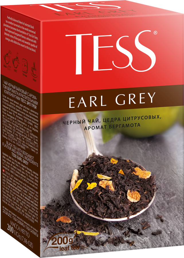 Чай черный TESS Эрл Грей байховый с ароматом бергамота, листовой, 200г, превью