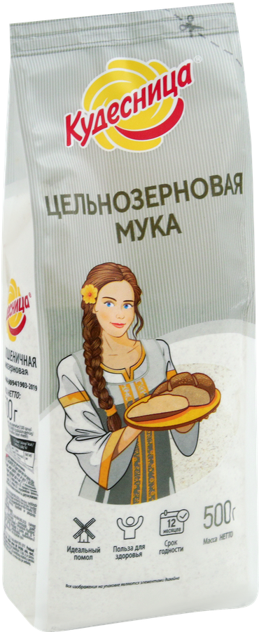 Мука пшеничная КУДЕСНИЦА обойная цельнозерновая, 500г, предпросмотр