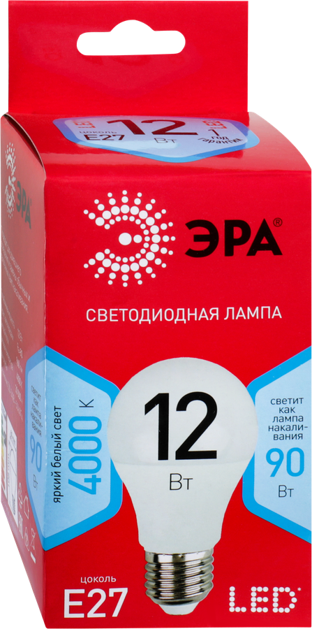 Лампа светодиодная ЭРА Эко 12Вт E27, холодный свет, груша, превью