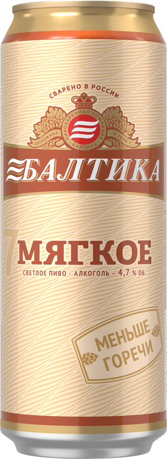 Пиво светлое БАЛТИКА №7 Мягкое фильтрованное, пастеризованное, 4,7%, ж/б, 0.45л, предпросмотр