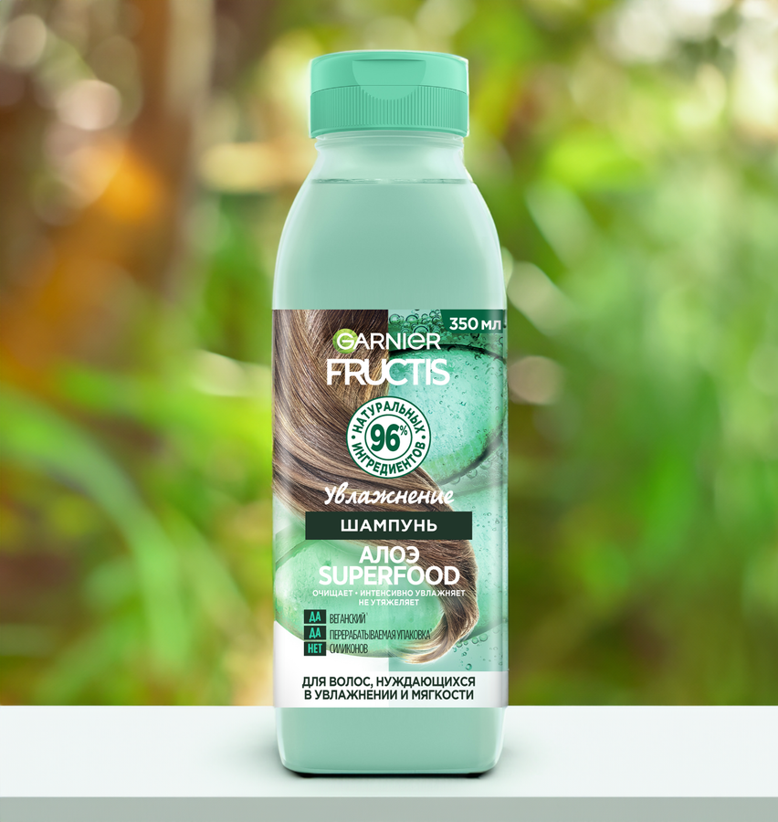Шампунь для волос, нуждающихся в увлажнении и мягкости FRUCTIS Superfood Алоэ увлажнение, 350мл, превью
