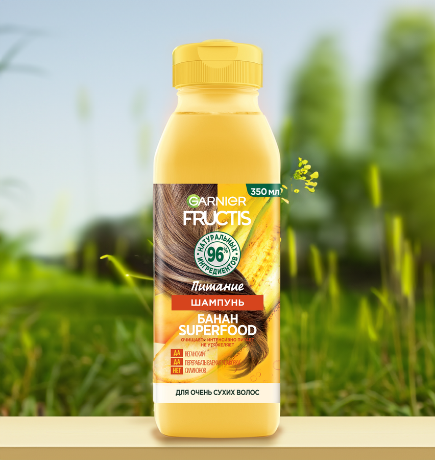 Шампунь для очень сухих волос FRUCTIS Superfood Банан питание, 350мл, превью
