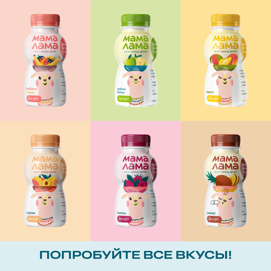 Йогурт питьевой МАМА ЛАМА Клубника, банан 2,5%, без змж, 200г, превью