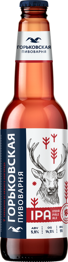 Пиво светлое ГОРЬКОВСКАЯ ПИВОВАРНЯ India Pale Ale нефильтрованное, пастеризованное неосветленное, 5,9%, 0.44л, превью