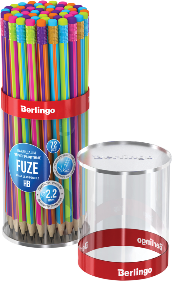 Карандаш чернографитный BERLINGO Fuze HB, трехгранный, заточенный, с ластиком, в ассортименте Арт. BP00865, превью