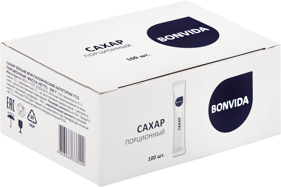 Сахар BONVIDA белый кристаллический категория ТС2, 100х5г, превью