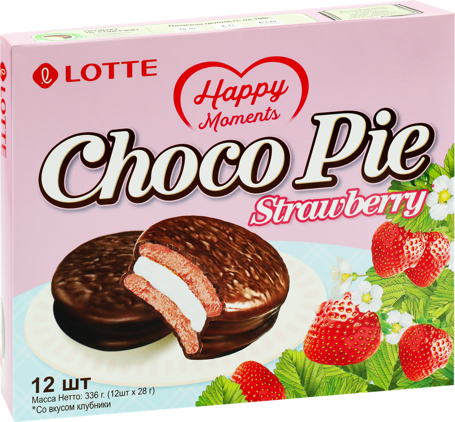Печенье глазированное LOTTE Choco Pie со вкусом клубники, 336г, предпросмотр