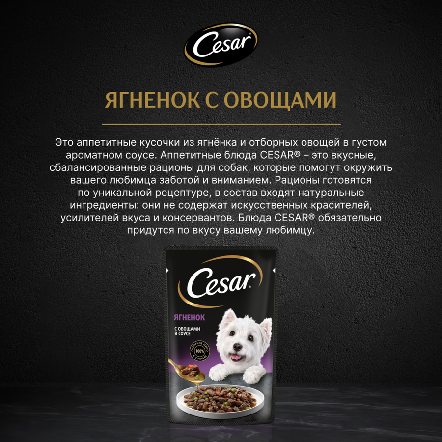 Корм влажный для взрослых собак CESAR с ягненком и овощами в соусе, 85г, предпросмотр