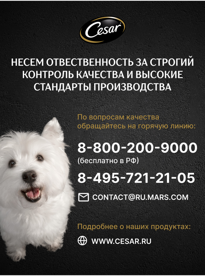 Корм влажный для взрослых собак CESAR с говядиной, кроликом и шпинатом в соусе, 85г, предпросмотр