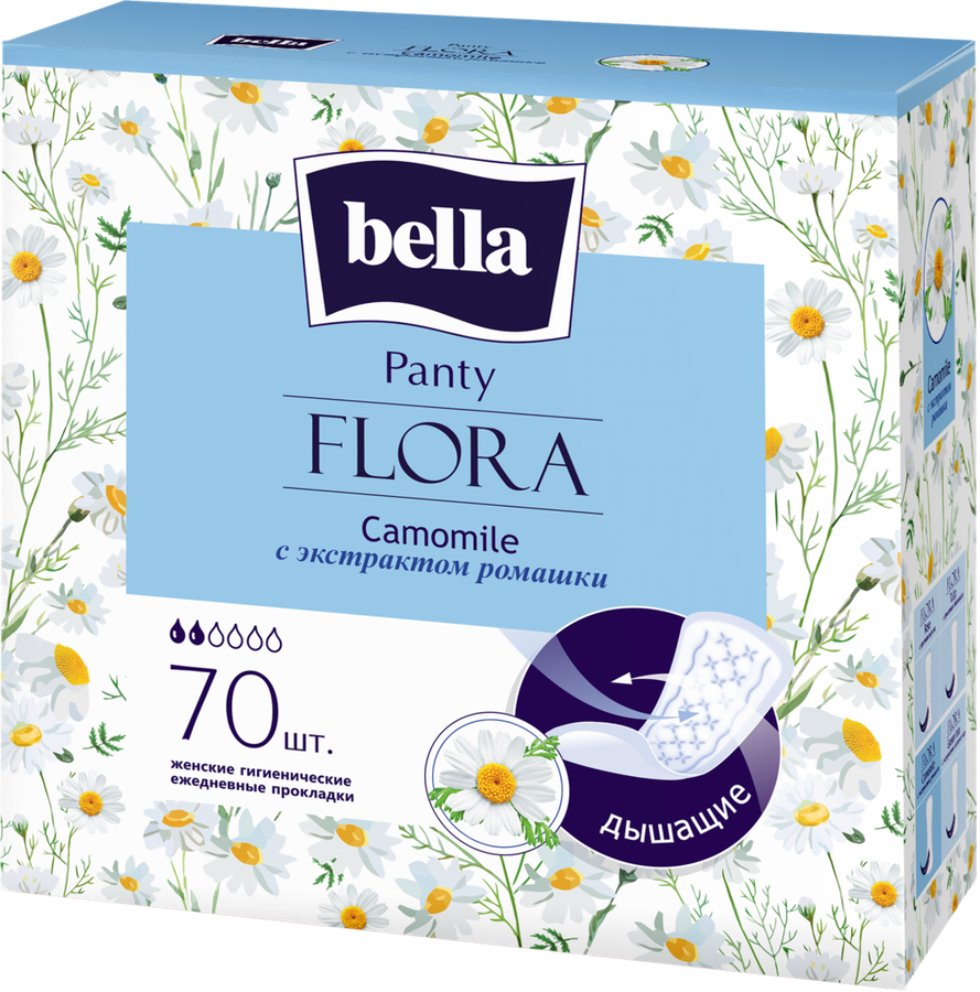 Прокладки ежедневные BELLA Panty Flora Camomile с экстрактом ромашки, 70шт, предпросмотр