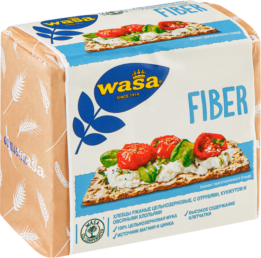 Хлебцы ржаные WASA цельнозерновые с пшеничными отрубями, кунжутом и овсяными хлопьями, 230 г, предпросмотр
