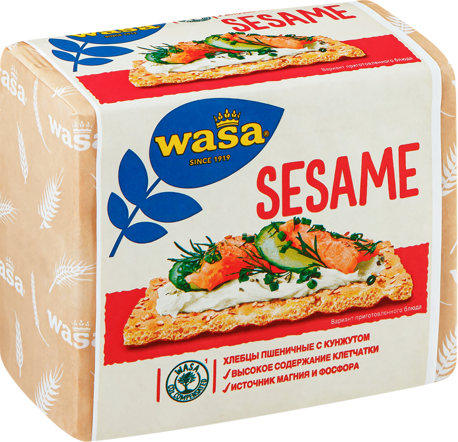 Хлебцы пшеничные WASA с посыпкой из жареного кунжута, 200 г, предпросмотр