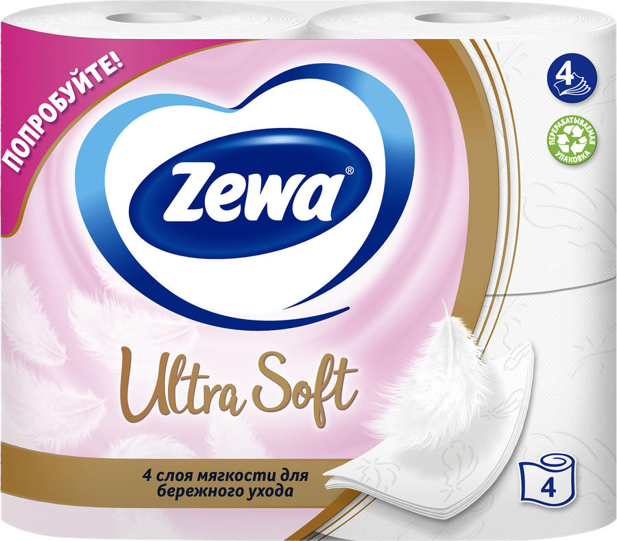 Бумага туалетная ZEWA Ultra Soft 4-слоя, 4шт, превью
